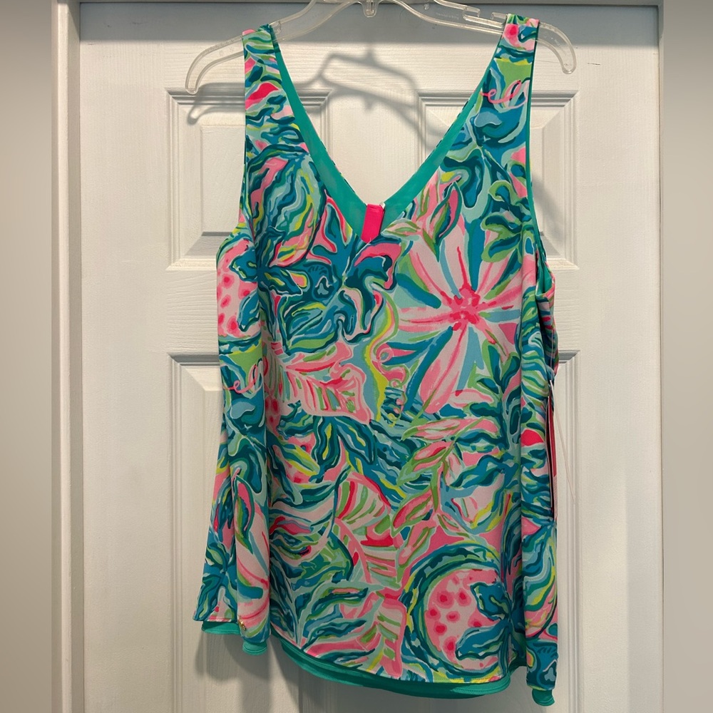 Lilly Pulitzer Florin Sleeveless V-Neck One In A Melon Size Large (Reversible)